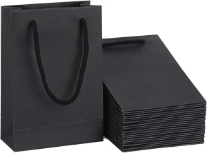 driew Black Gift Bags with Handles, Black Bag with Handles 7.5x3x10 inches Pack of 30