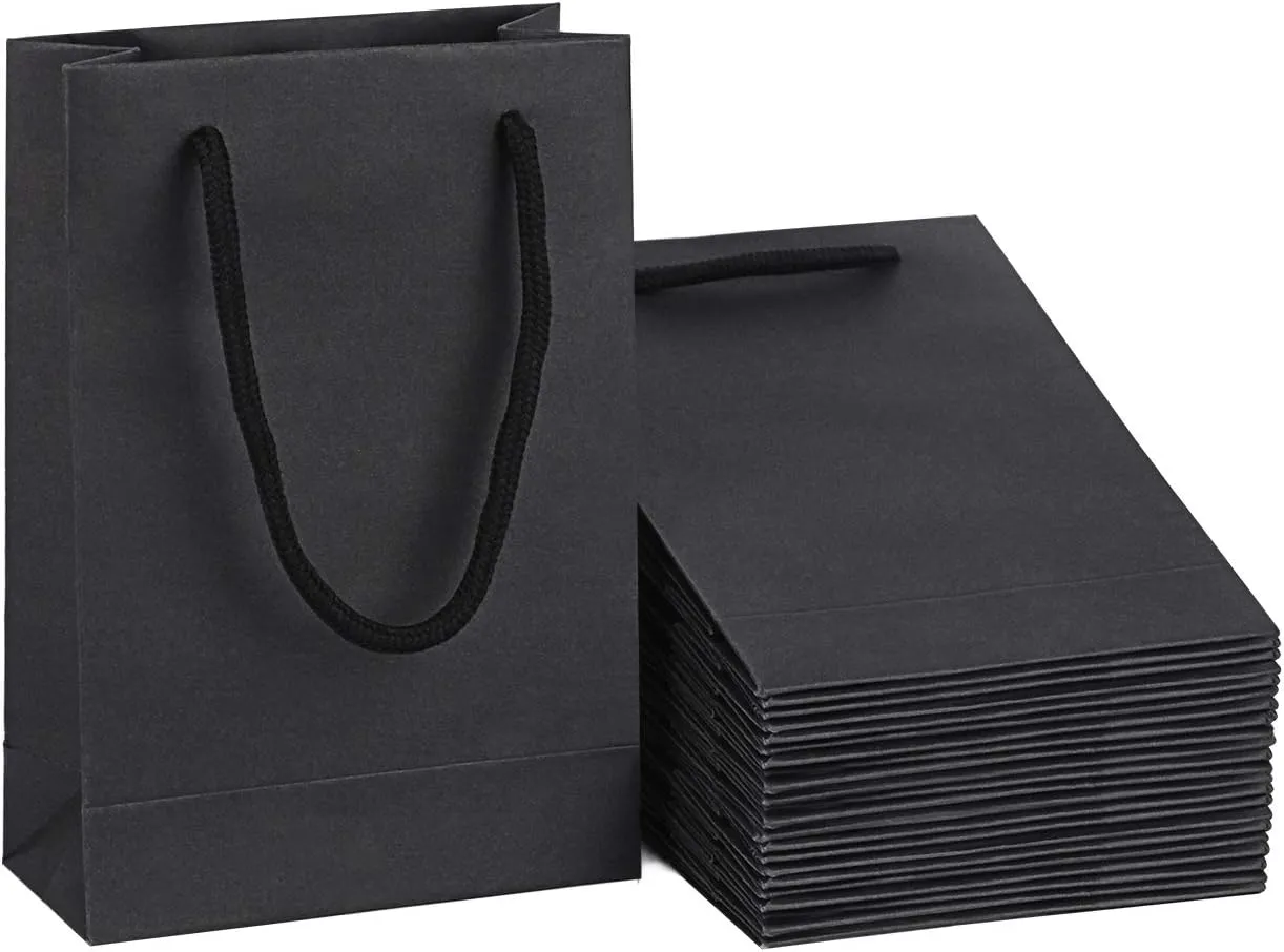 driew Black Gift Bags with Handles, Black Bag with Handles 7.5x3x10 inches Pack of 30