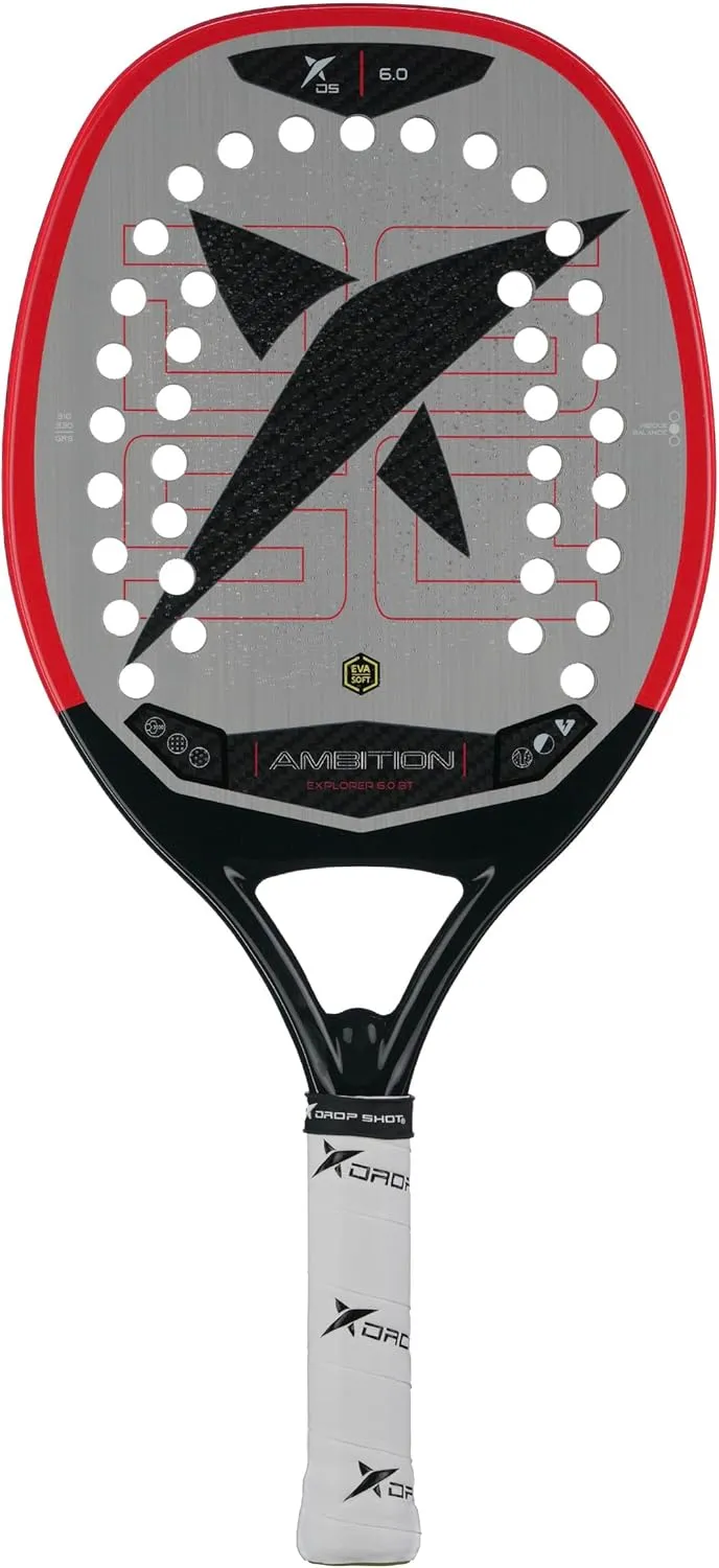 Drop Shot Explorer 6.0 BT Beach Tennis Racket | 3K Carbon Face | EVA Soft Core | Sand Treatment & 3D Texture for Maximum Spin | Anti-Vibration System | Includes Protective Bag