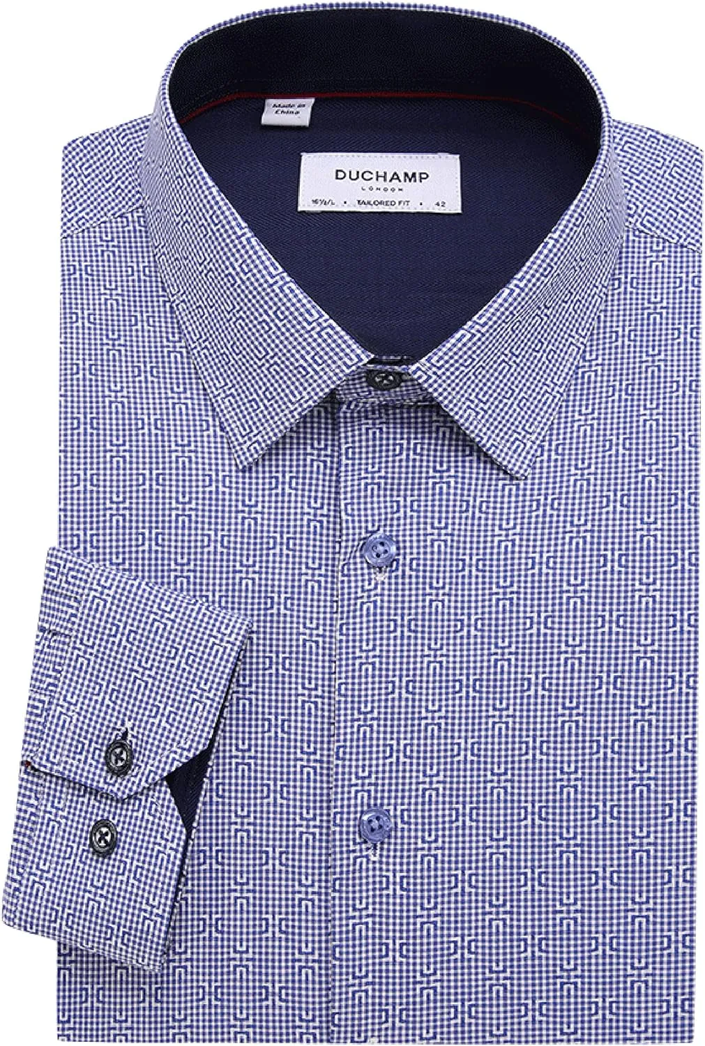 Duchamp London Geometric Dress Shirt (as1, Neck, 14_Point_5, 18, 17.5) Red