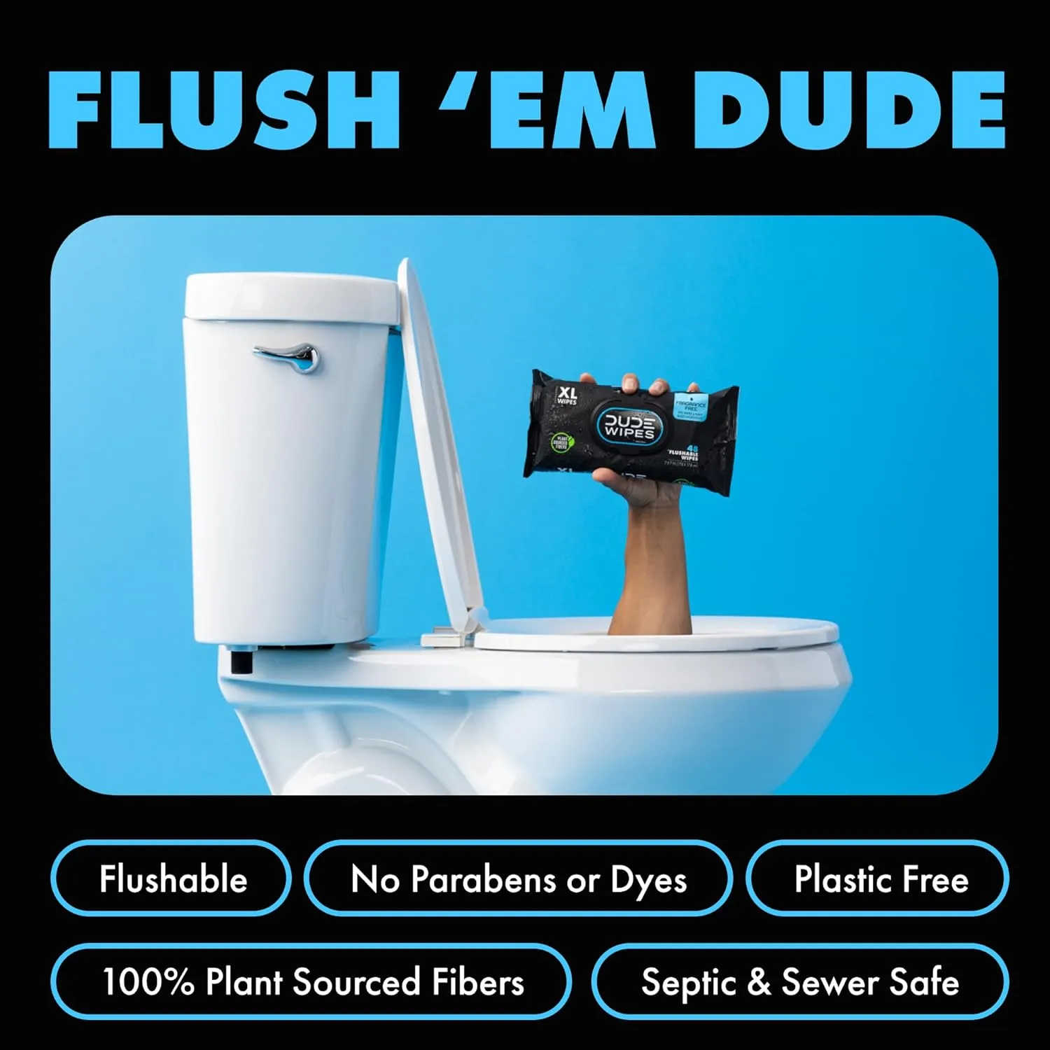 DUDE Wipes - Flushable Wipes - 6 Pack, 288 Wipes - Unscented Extra-Large Adult Wet Wipes - Vitamin-E & Aloe - Septic and Sewer Safe