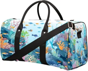 Duffel Bags Ocean Theme Large Tote Bag Underwater World Fishes Coral Overnight Travel Bags for Women Men Lightweight Duffel Bag Adjustable Strap Carry On Bag Waterproof Gym Travel Bag