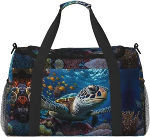 Duffle Bag for Travel, Ocean Coral Turtle Weekender Overnight Duffel Bag, Carry On Bag Gym Bag for Women Men, Personal Item Travel Bag