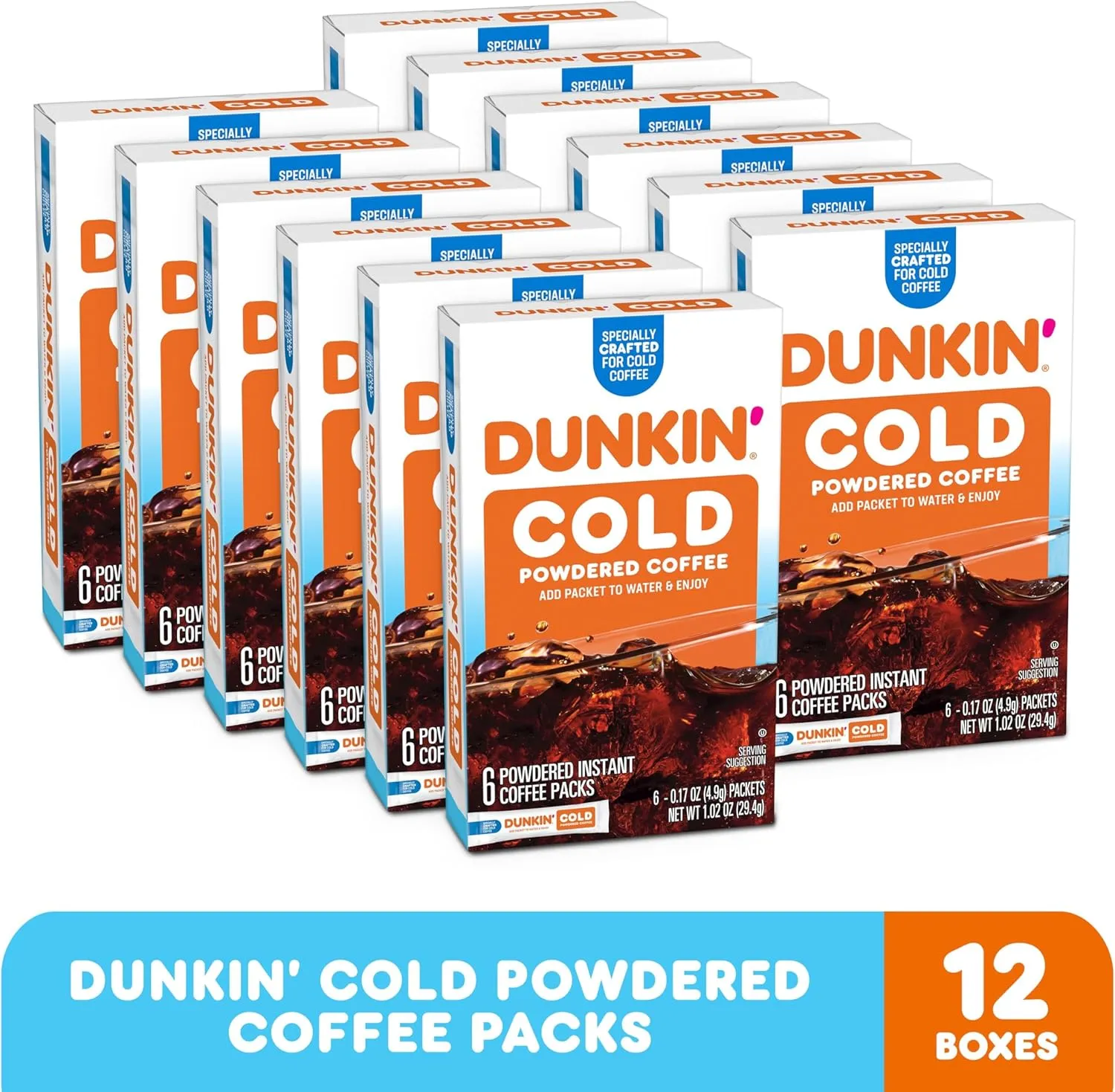 Dunkin' Cold Powdered Single Serve Instant Coffee Packs, 6 Count (Pack of 12)