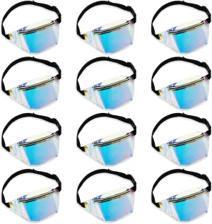 Dunzy 12 Pcs Holographic Fanny Pack Metallic Bachelorette Fanny Packs clear Waterproof Neon Waist Bag for Women Bachelorette Party Concerts Travel