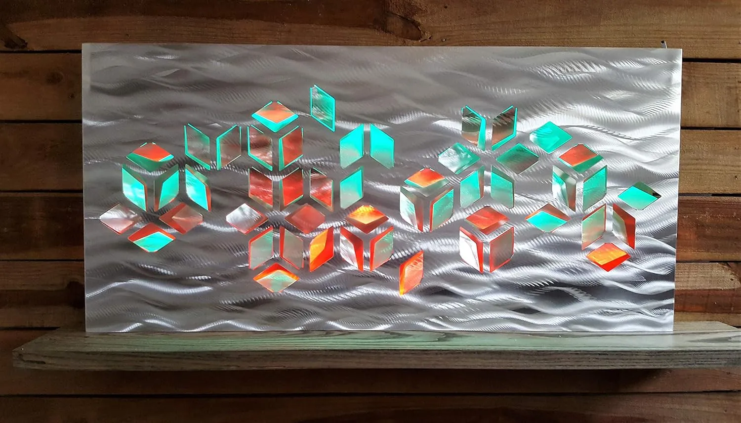 DV8Studio LED Lighted Geometric Large Silver Metal Wall Art Impulse Sculpture Color Changing Light