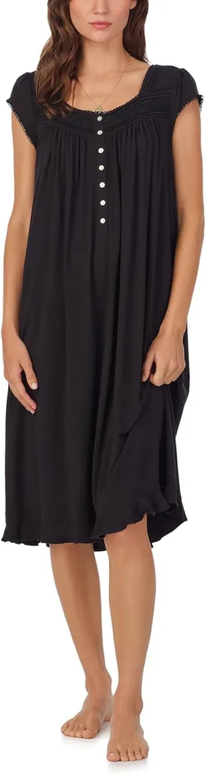 Eileen West Full Length Nightgown for Women - Soft Tencel Modal 42" Cap Sleeve Sleep Dress - Iconic Black, 1X