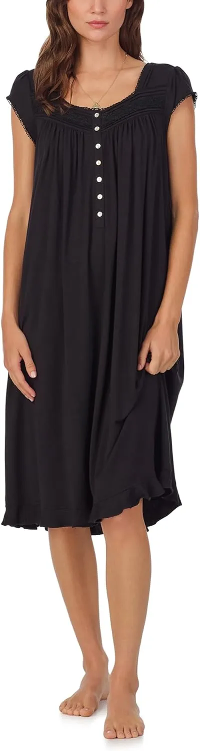 Eileen West Full Length Nightgown for Women - Soft Tencel Modal 42" Cap Sleeve Sleep Dress - Iconic Black, Large