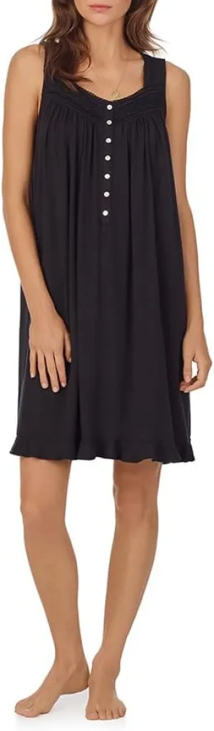 Eileen West Short Nightgown for Women - Eileen Soft Tencel Modal 36" Sleeveless Sleep Dress - Iconic Black, Small