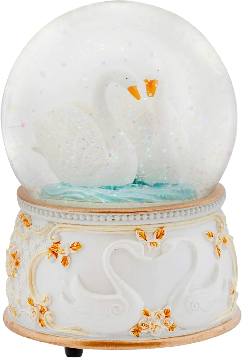 Elanze Designs Graceful White Revolving Swan 100MM Sturdy Wind Up Musical Glitter Water Snow Globe Tabletop Dresser Nightstand Figurine Decoration Plays Tune Swan Lake