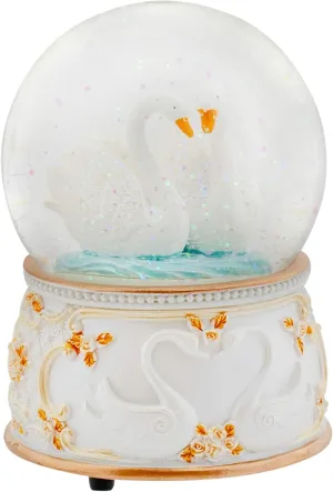 Elanze Designs Graceful White Revolving Swan 100MM Sturdy Wind Up Musical Glitter Water Snow Globe Tabletop Dresser Nightstand Figurine Decoration Plays Tune Swan Lake