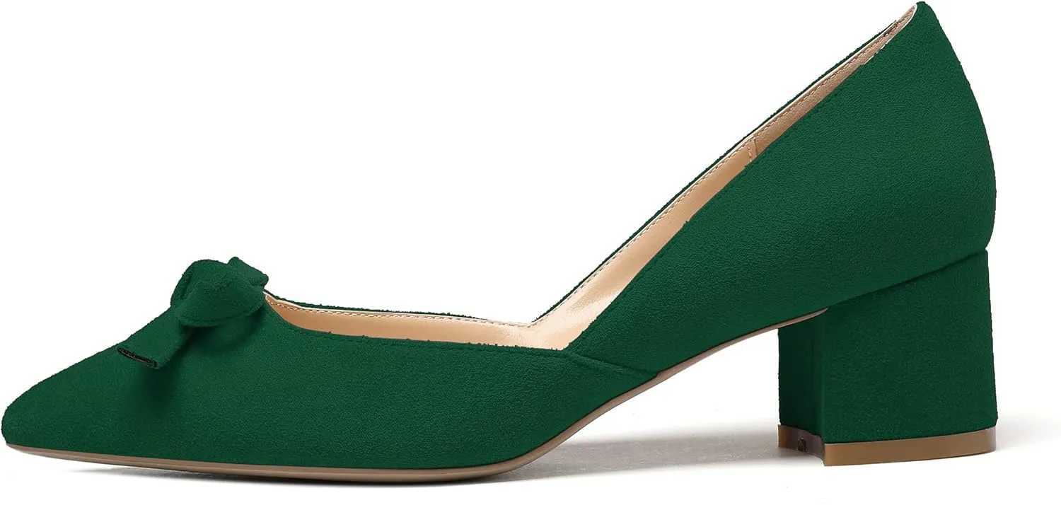 Eldof Women's D'Orsay Slip On Block Heels Pointed Toe Cut Out Comfortable 2 Inch Mid Block Heel Pumps Casual Office Ladies Shoes