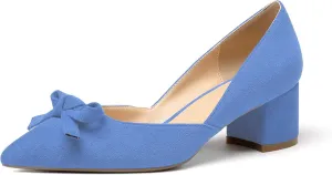 Eldof Women's D'Orsay Slip On Block Heels Pointed Toe Cut Out Comfortable 2 Inch Mid Block Heel Pumps Casual Office Ladies Shoes