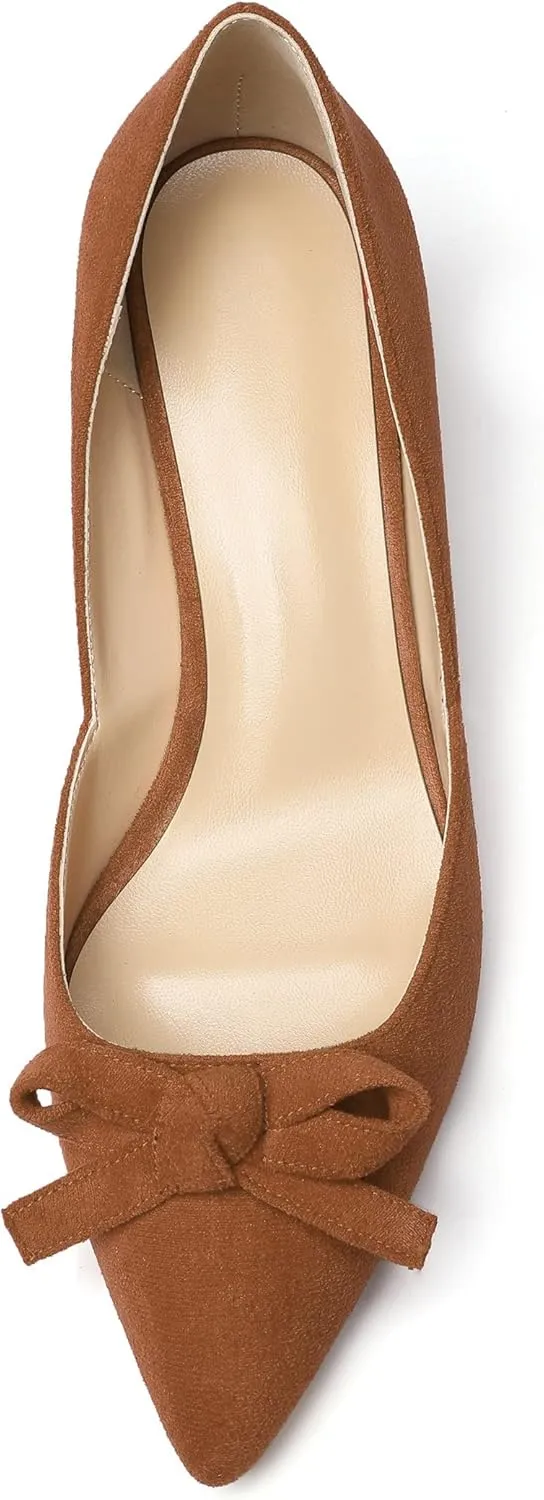 Eldof Women's D'Orsay Slip On Block Heels Pointed Toe Cut Out Comfortable 2 Inch Mid Block Heel Pumps Casual Office Ladies Shoes