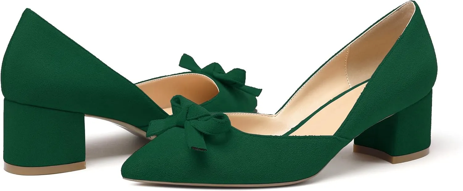Eldof Women's D'Orsay Slip On Block Heels Pointed Toe Cut Out Comfortable 2 Inch Mid Block Heel Pumps Casual Office Ladies Shoes