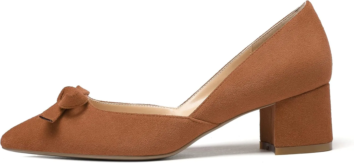Eldof Women's D'Orsay Slip On Block Heels Pointed Toe Cut Out Comfortable 2 Inch Mid Block Heel Pumps Casual Office Ladies Shoes