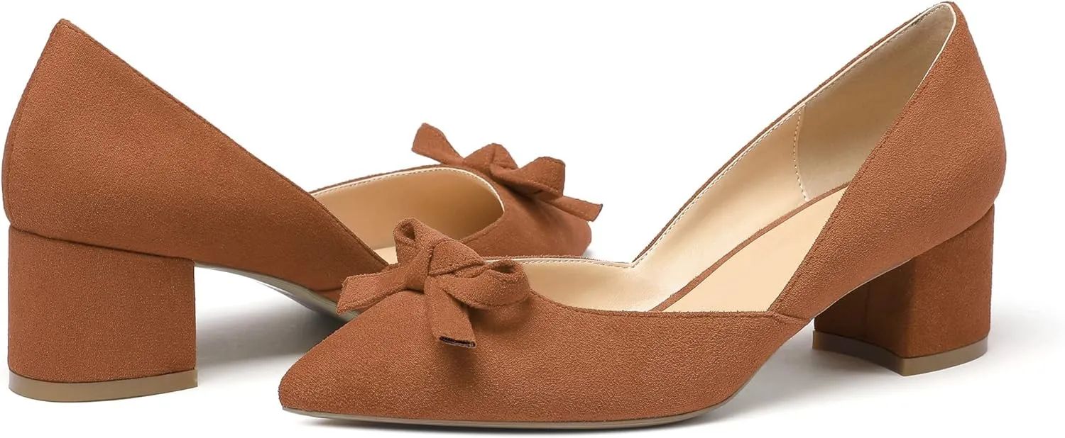Eldof Women's D'Orsay Slip On Block Heels Pointed Toe Cut Out Comfortable 2 Inch Mid Block Heel Pumps Casual Office Ladies Shoes