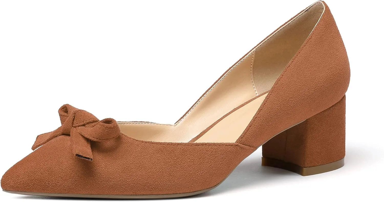 Eldof Women's D'Orsay Slip On Block Heels Pointed Toe Cut Out Comfortable 2 Inch Mid Block Heel Pumps Casual Office Ladies Shoes