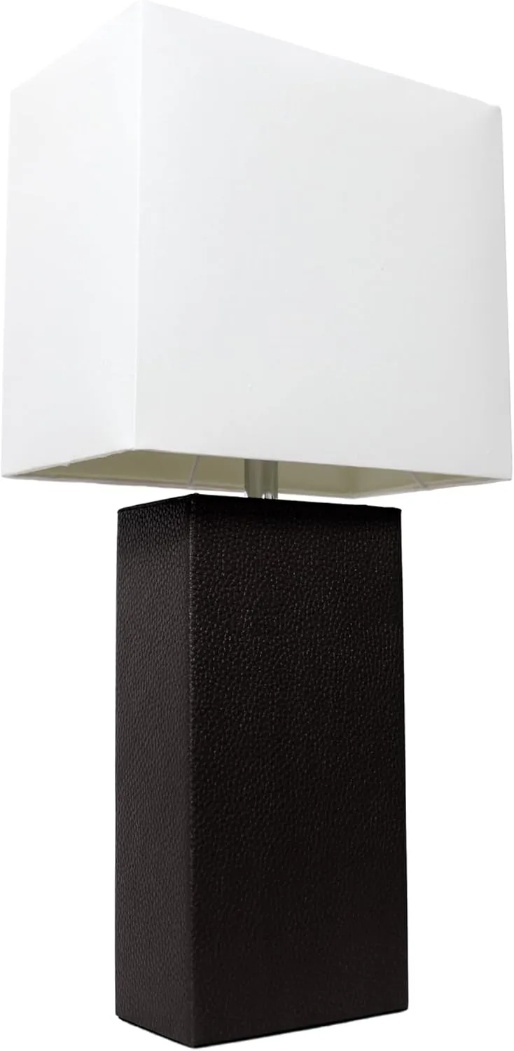 Elegant Designs LT1151-BLK 21" Contemporary Faux Leather Encased Table Lamp for Living Room, Bedroom, Study, Office, Entryway, Reading Nook, Black