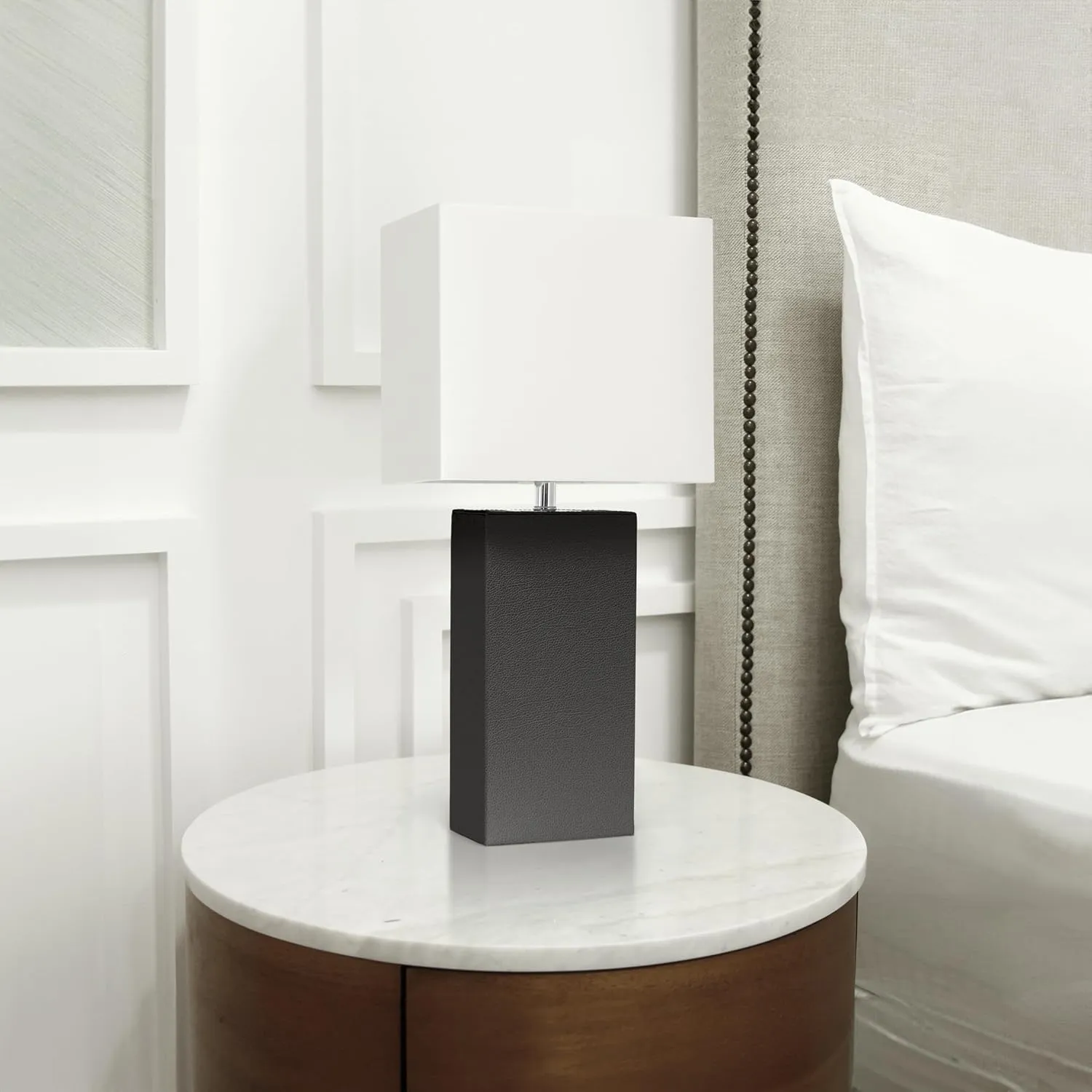 Elegant Designs LT1151-BLK 21" Contemporary Faux Leather Encased Table Lamp for Living Room, Bedroom, Study, Office, Entryway, Reading Nook, Black