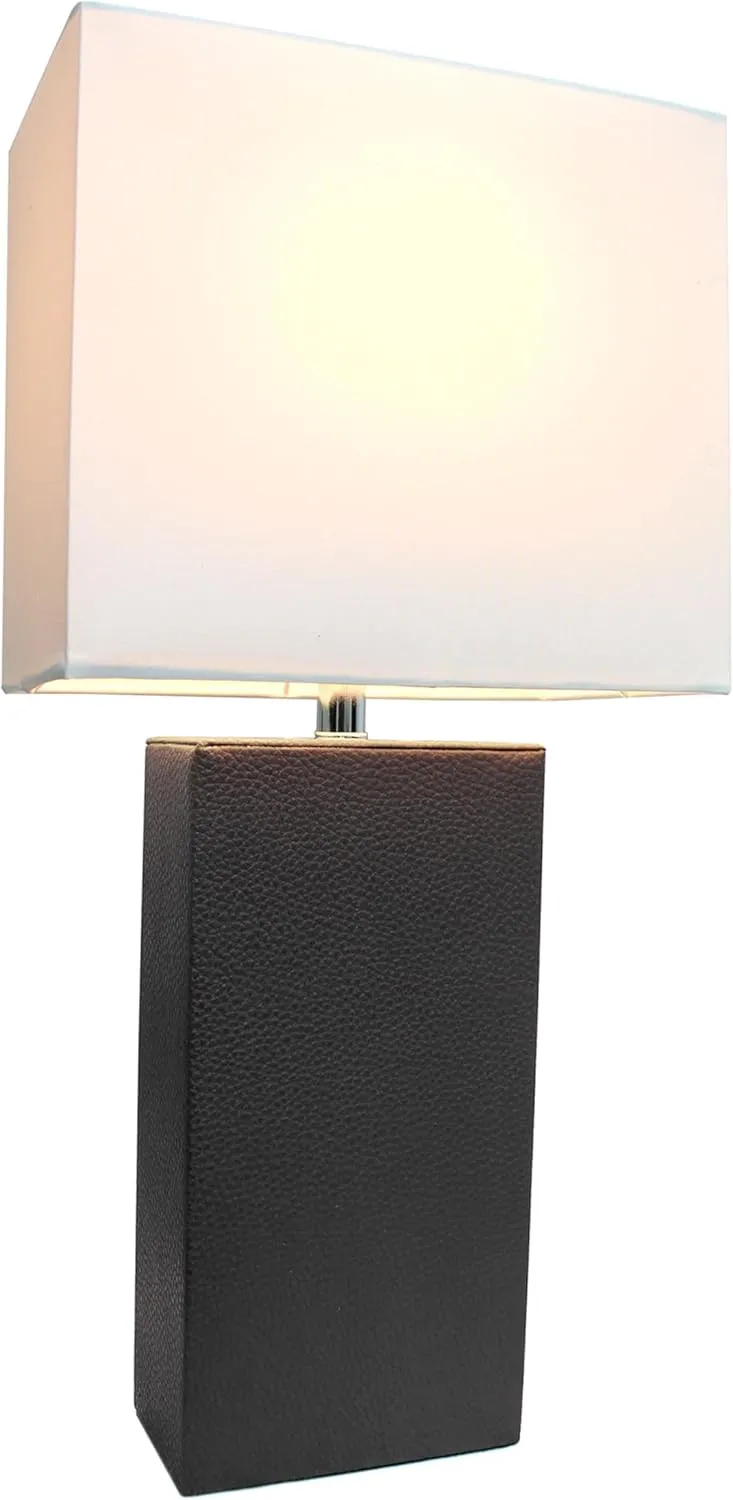 Elegant Designs LT1151-BLK 21" Contemporary Faux Leather Encased Table Lamp for Living Room, Bedroom, Study, Office, Entryway, Reading Nook, Black