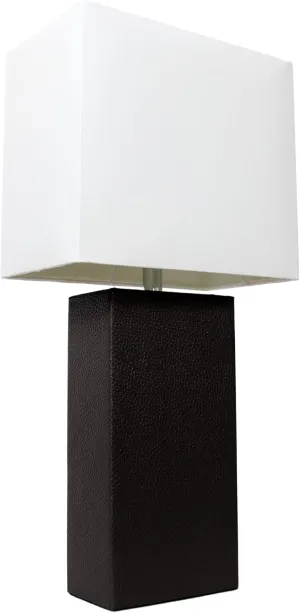 Elegant Designs LT1151-BLK 21" Contemporary Faux Leather Encased Table Lamp for Living Room, Bedroom, Study, Office, Entryway, Reading Nook, Black