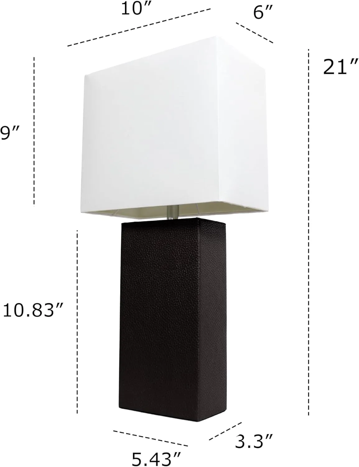 Elegant Designs LT1151-BLK 21" Contemporary Faux Leather Encased Table Lamp for Living Room, Bedroom, Study, Office, Entryway, Reading Nook, Black