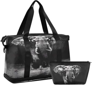 Elephant Pattern Gym Bag - Weekender Overnight Bags for Women Men, Sport Travel Duffel Bag with Wet Pocket & Shoe Compartment