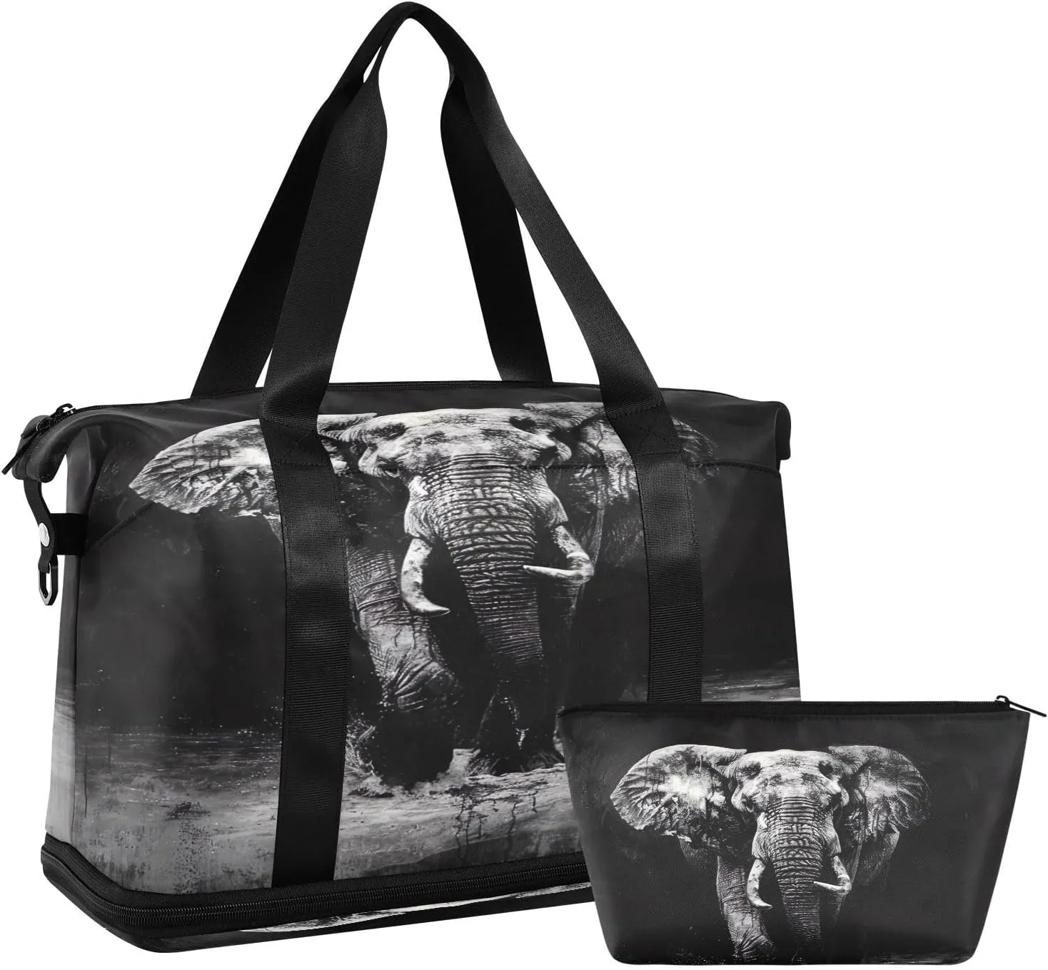 Elephant Pattern Gym Bag - Weekender Overnight Bags for Women Men, Sport Travel Duffel Bag with Wet Pocket & Shoe Compartment