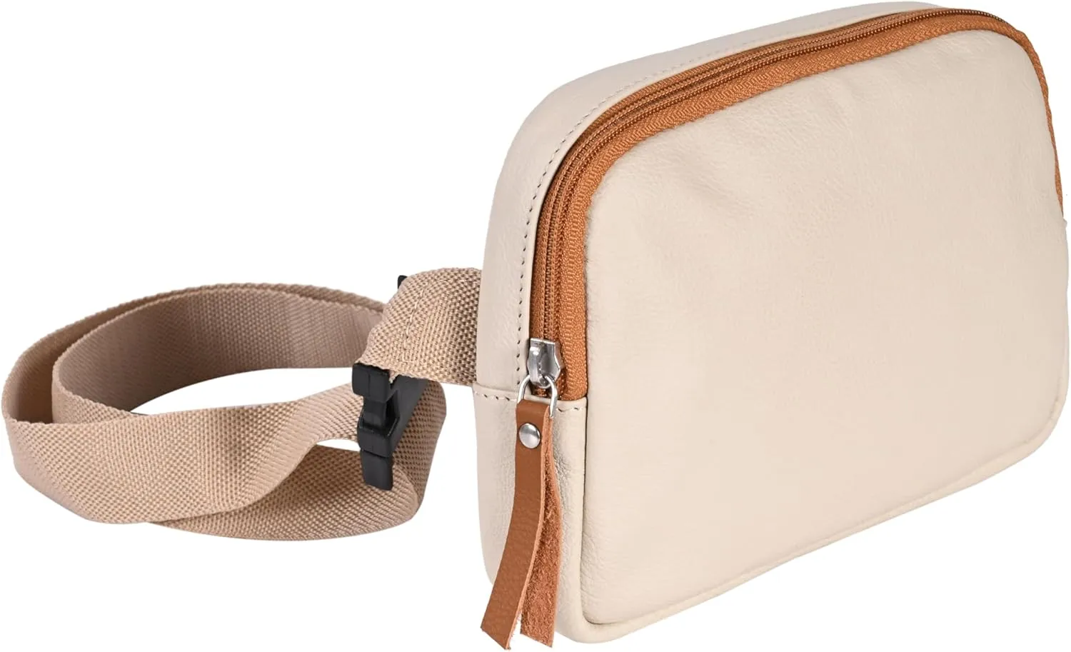 ELIZO Real Leather Fanny Waist Bag Cream – Full Grain Leather – Unisex Leather Fanny Pack for Women and Men – Small Crossbody Bag - Belt Bag for Women and Men - Belt Pouch for Running, Hiking, Outdoor