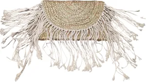 Ella Jute Clutch Purse Metallic Print Bohemian Hipster Beach Wedding Boho Summer Handcrafted in India Handbag Tassel Beads