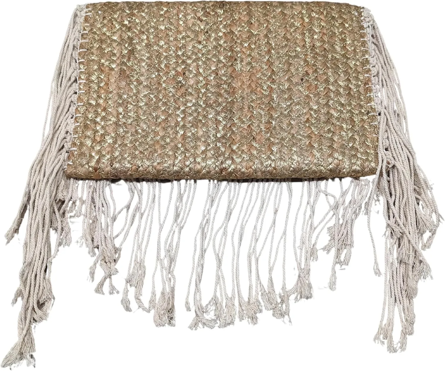 Ella Jute Clutch Purse Metallic Print Bohemian Hipster Beach Wedding Boho Summer Handcrafted in India Handbag Tassel Beads