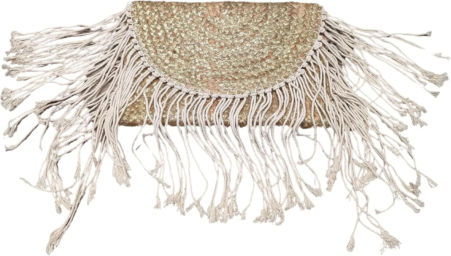 Ella Jute Clutch Purse Metallic Print Bohemian Hipster Beach Wedding Boho Summer Handcrafted in India Handbag Tassel Beads
