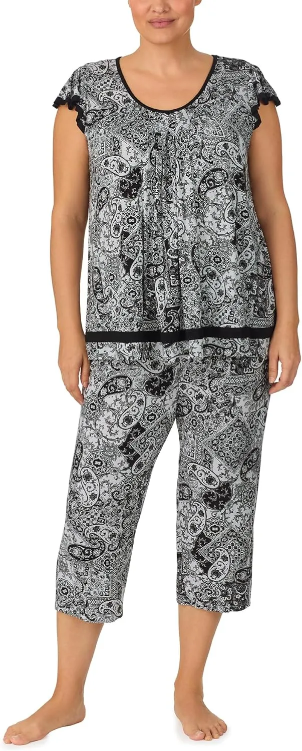 Ellen Tracy Women's Short Sleeve Flutter Top, Paisley, 1X