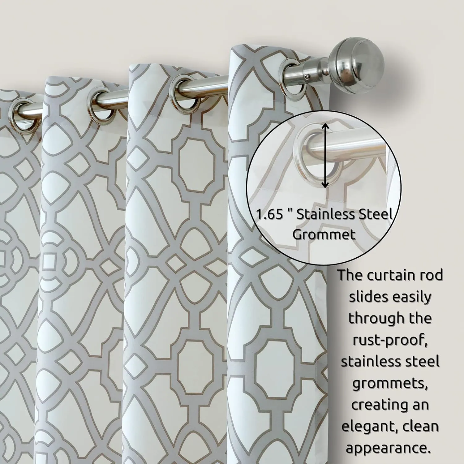 Elrene Home Fashions Marin Indoor/Outdoor Geometric Ironwork Print Grommet Window Curtain Patio, Pergola, Porch, Deck, and Lanai, 50 in x 108 in (1 Panel), Gray