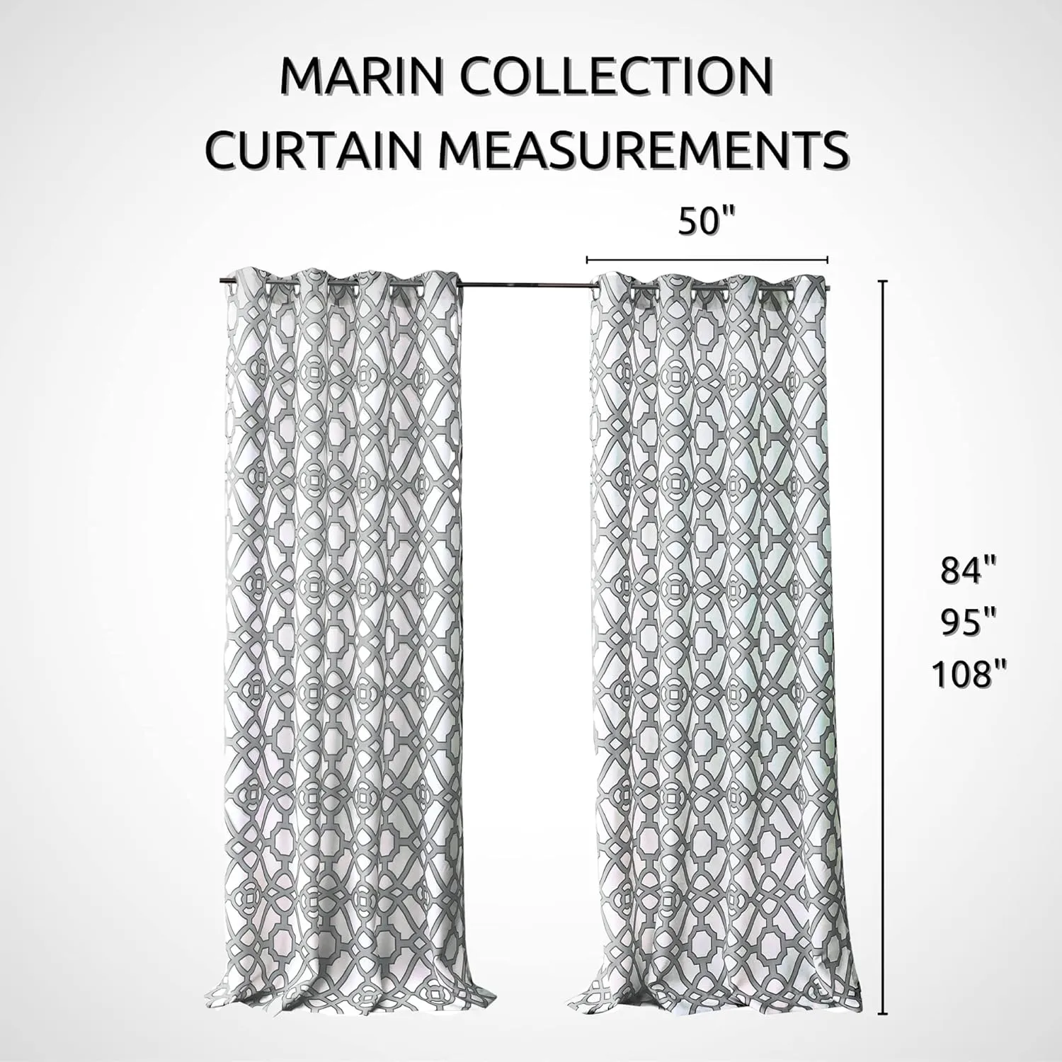 Elrene Home Fashions Marin Indoor/Outdoor Geometric Ironwork Print Grommet Window Curtain Patio, Pergola, Porch, Deck, and Lanai, 50 in x 108 in (1 Panel), Gray