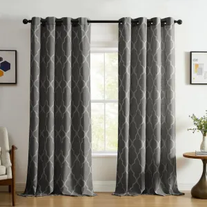 Elrene Home Fashions Medalia Grommet Top Light Filtering Trellis Geometric Pattern Linen Blend Window Curtain Single Panel, 52" W x 95" L, Dark Gray