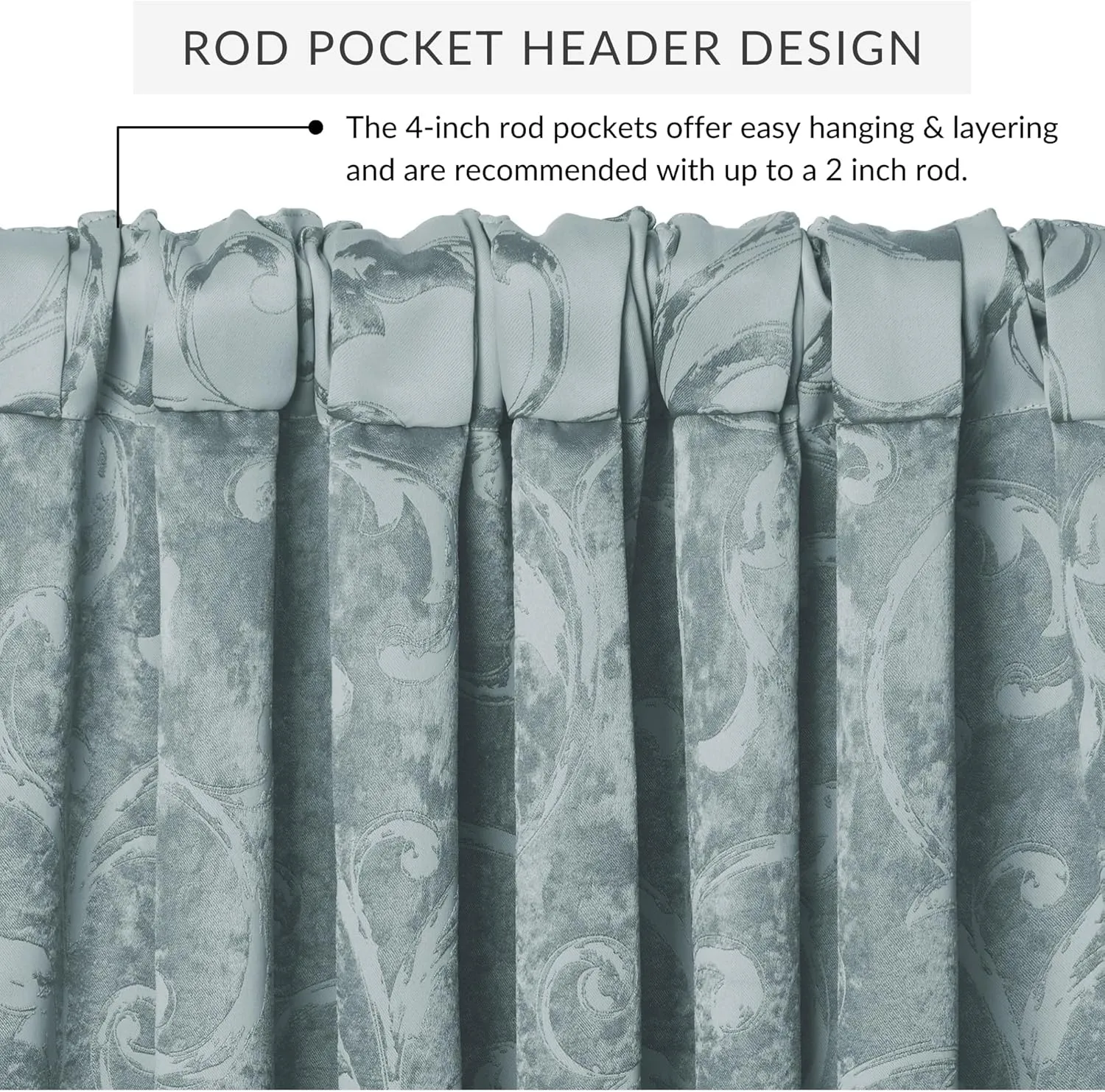 Elrene Home Fashions Mia Jacquard Scroll Blackout Valance, 52" x 19" (1 Valance), Blue