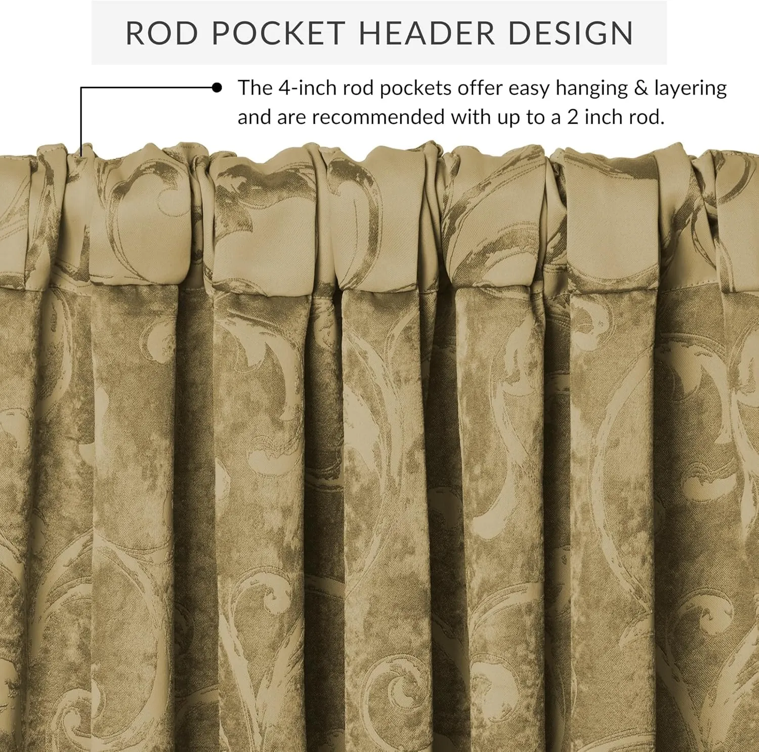 Elrene Home Fashions Mia Jacquard Scroll Blackout Valance, 52" x 19" (1 Valance), Gold