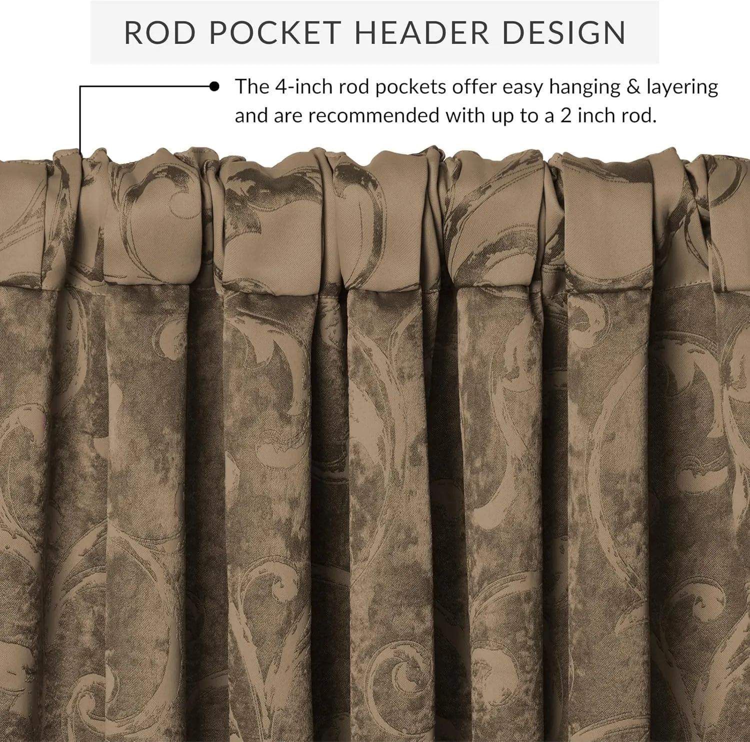 Elrene Home Fashions Mia Jacquard Scroll Blackout Valance, 52" x 19" (1 Valance), Taupe