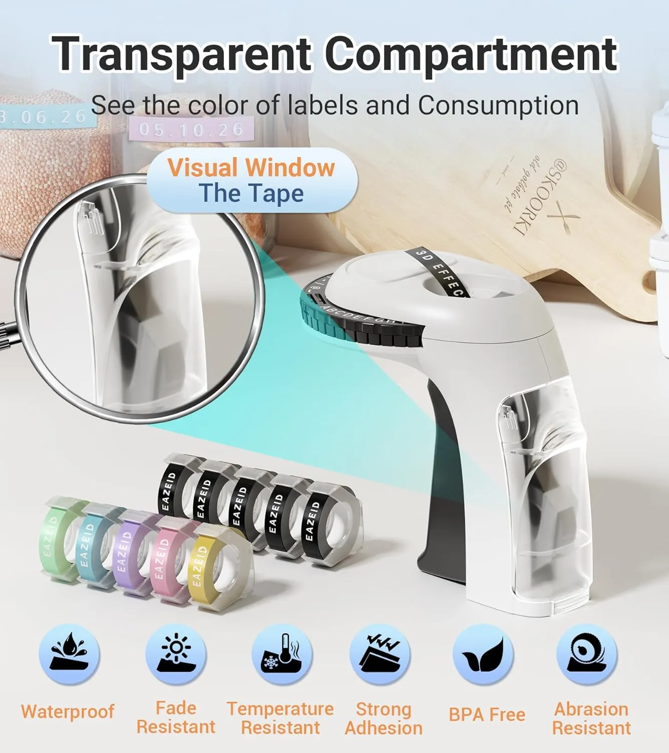 Embossing Label Maker Machine with-Tape, Vintage Embossed Label Maker Manual, Retro 3D Black Emboss Labeler with 10 Rolls 9mm Macaroon Embossing Label Tapes for Home Kitchen School Kids
