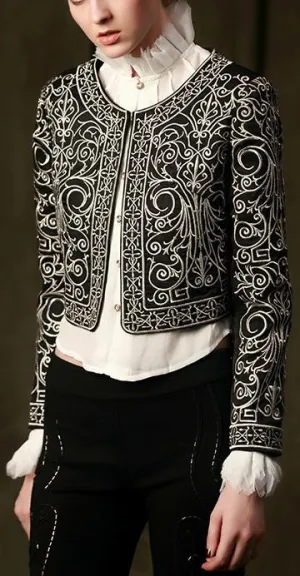 Embroidered Cropped Bolero Style Jacket in Black