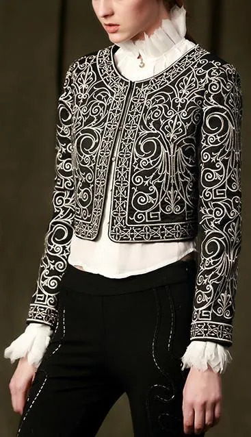 Embroidered Cropped Bolero Style Jacket in Black