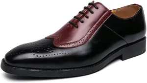 EMEPE Single Season Formal Shoes for Men Lace Up Two Tone Square Toe Brogue Embossed Wing tip Vegan Leather Block Heel Low Top Anti-Slip Slip Resistant Rubber Sole Very Popular Among Young peop