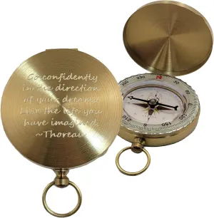 Engraved Brass Compass Personalized with Thoreau's Go Confidently Quote