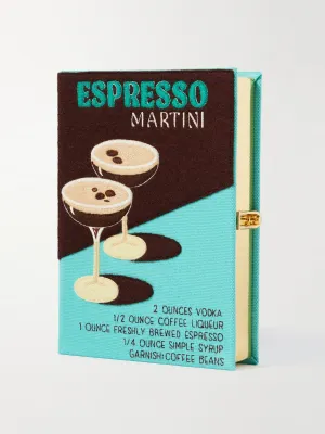 Espresso Martini embroidered appliquéd canvas clutch