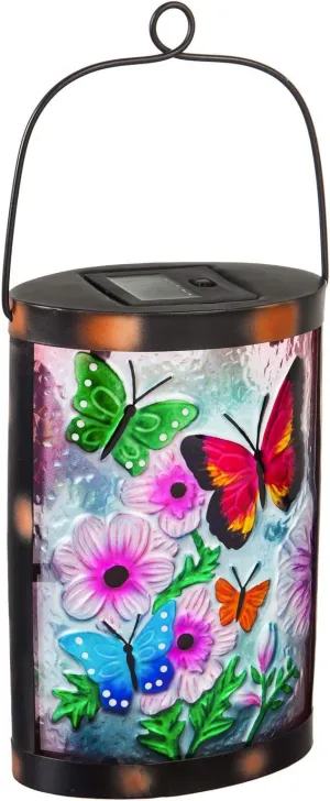 Evergreen Garden Handpainted Solar Glass Lantern, Butterfly Prints