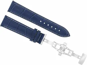 Ewatchparts 22mm Leather Watch Band Strap Deployment Buckle Clasp Compatible With Ulysse Nardin Blue With White Stitching