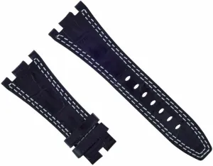 Ewatchparts 28mm Leather Watch Band Strap Compatible With Audemars Piguet Royal Oak Offshore Black With White Stitching