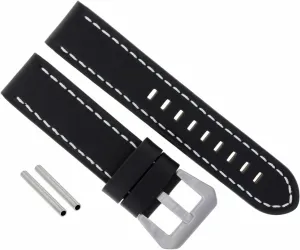 Ewatchparts Big 24mm Cow Leather Watch Band Strap Compatible With Breitling Navitimer Colt Black With White Stitching